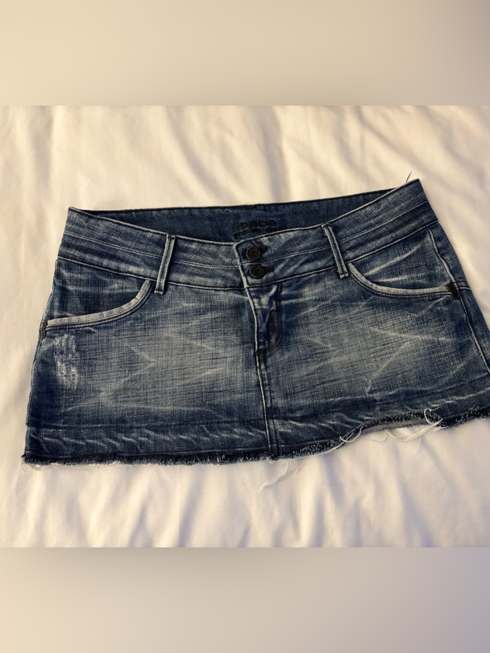 bebe Washed Blue Denim Mini Skirt